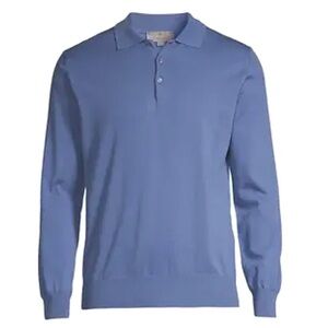 NWT CANALI Knit Cotton LongSleeve Polo Shirt Blue IT 54 (44)